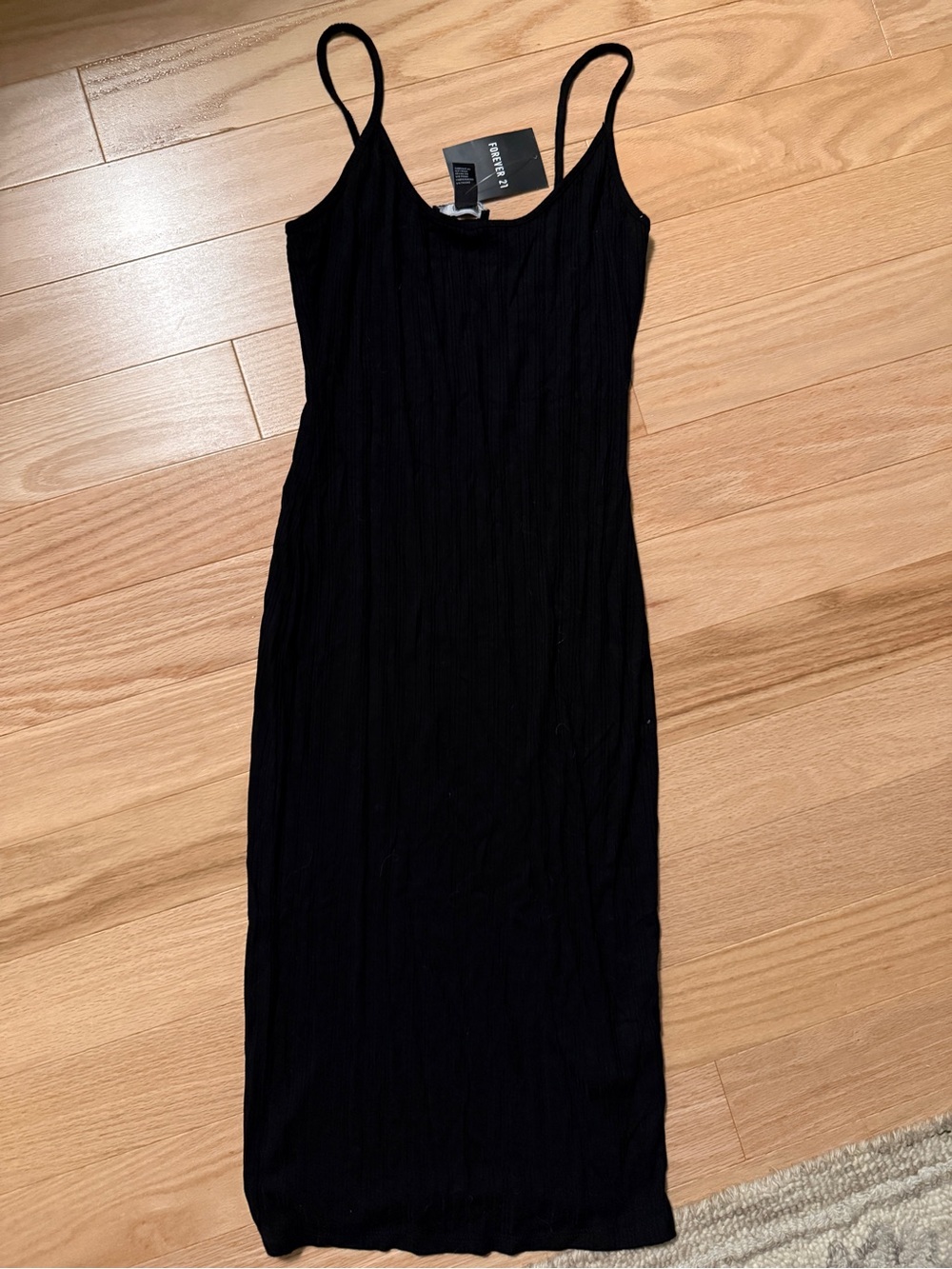 Forever 21 Black Ribbed Slip Dress with Spaghetti Straps